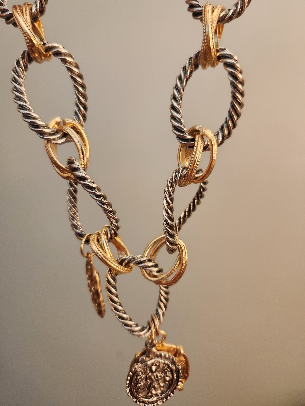 Silver & Gold-Tone Coin Charm Collar Necklace - Women Jewelry - Picture 6 of 7